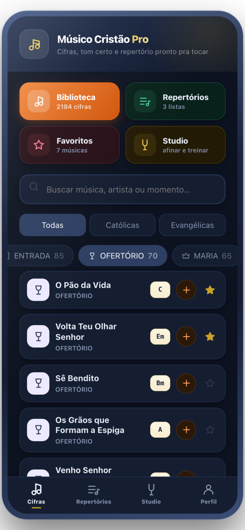 Tela do aplicativo: busca pelo momento da celebração